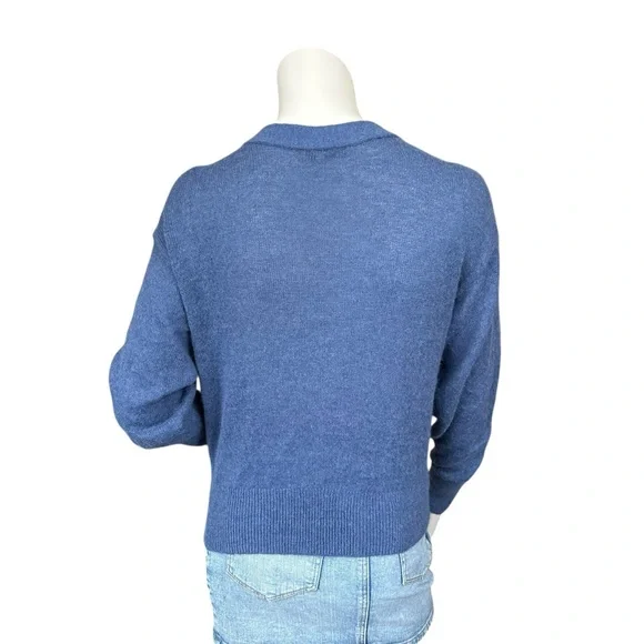 Madewell Blue Alpaca Blend Long Sleeve Cropped V Neck Cardigan Sweater Medium - Picture 7 of 9